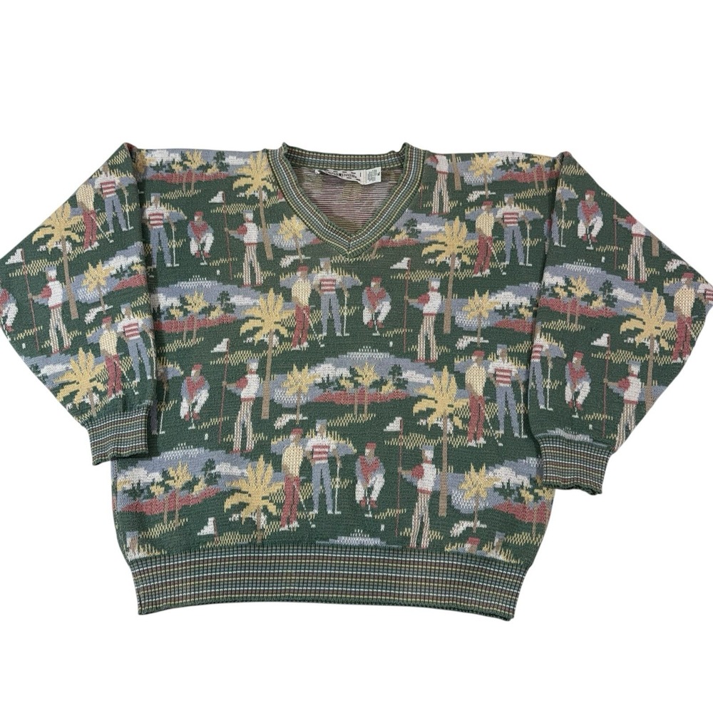 Vintage 90's Crossings Golf Jumper Sweater Size XL Knit V Neck Pastel